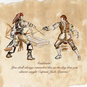 (CIAK) Gentlemen! You will always remember this as the day that you almost caught Captain Jack Sparrow - Illustrazione di Katherine Hitchin